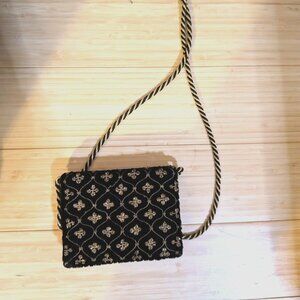 Vintage Gold Black Velvet Snap Metallic Mini Crossbody Purse India Folk Lore S